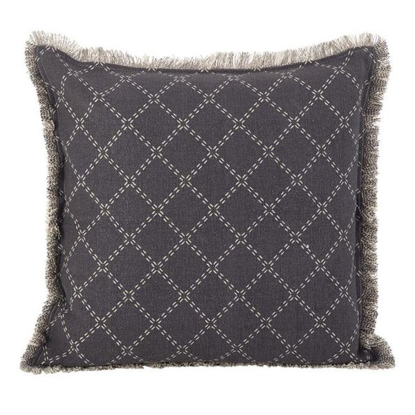 Saro Lifestyle SARO 2147.ST20S Diamond Design Fringe Trim Cotton Down Filled Throw Pillow - Slate 2147.ST20S